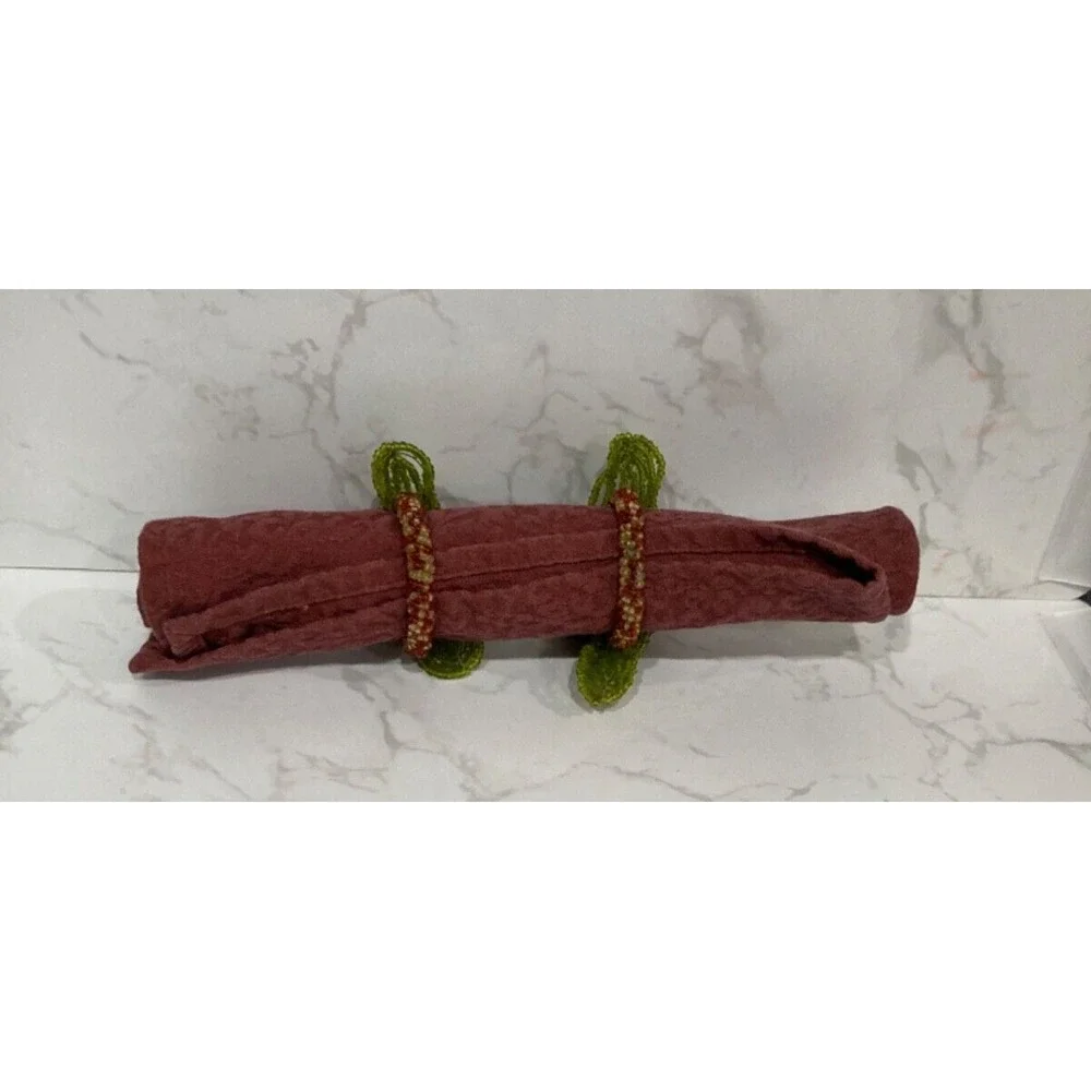 Vintage Beaded Floral Napkin Rings Fall Autumn Bombay Set of 2